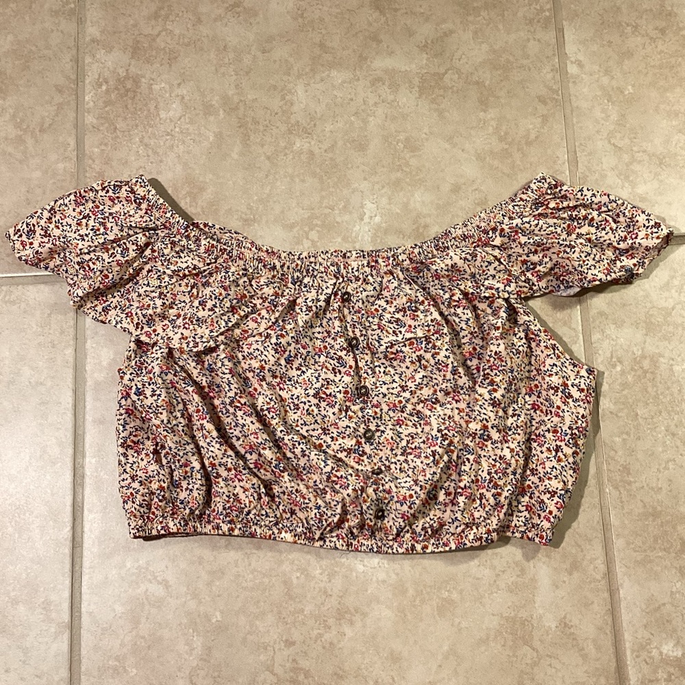 Xhilaration Pink Floral Crop Top Women Size Large